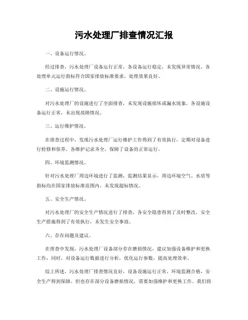 污水处理厂排查情况汇报