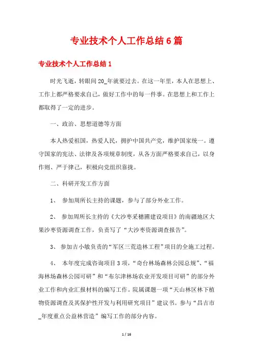 专业技术个人工作总结6篇