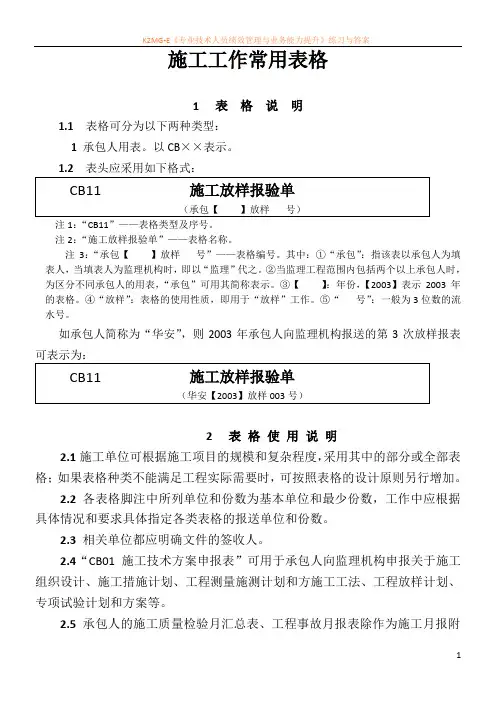 施工单位常用报表表格格式(最新版)