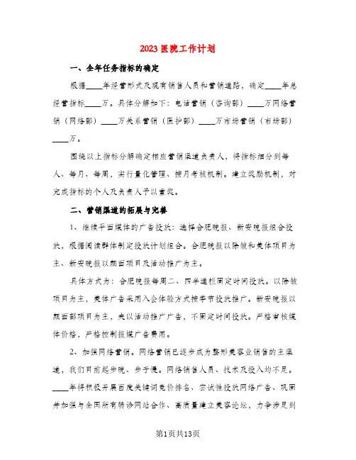 2023医院工作计划(三篇)