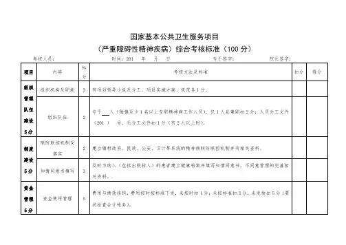 国家基本公共卫生服务严重精神障碍患者考核标准