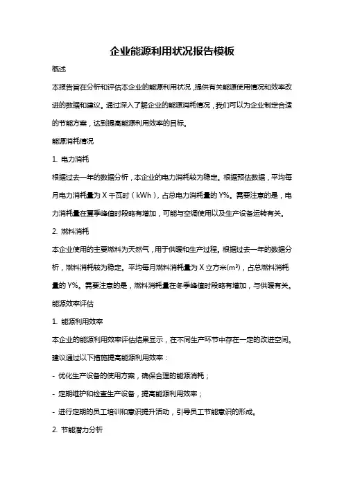 企业能源利用状况报告模板
