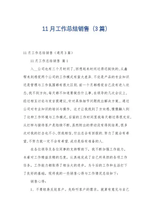 11月工作总结销售(3篇)