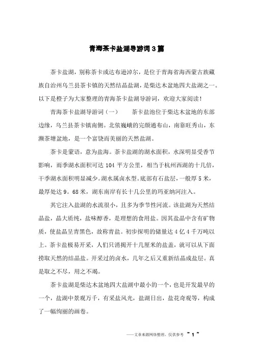 青海茶卡盐湖导游词3篇