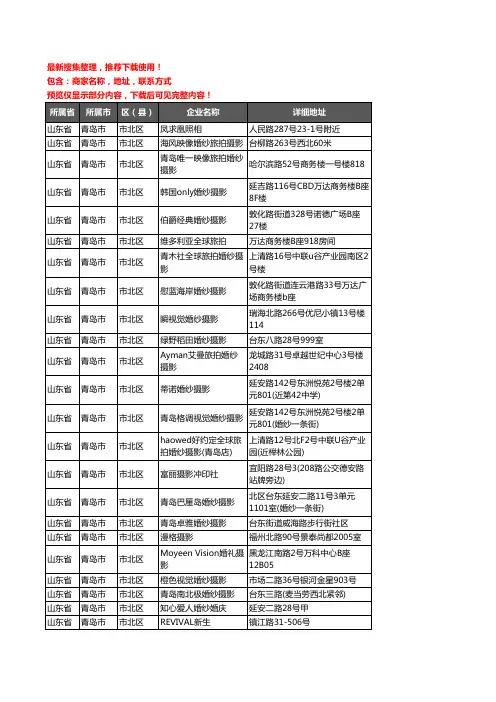 新版山东省青岛市市北区婚纱摄影企业公司商家户名录单联系方式地址大全79家