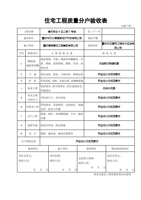 住宅工程质量分户验收表1-1