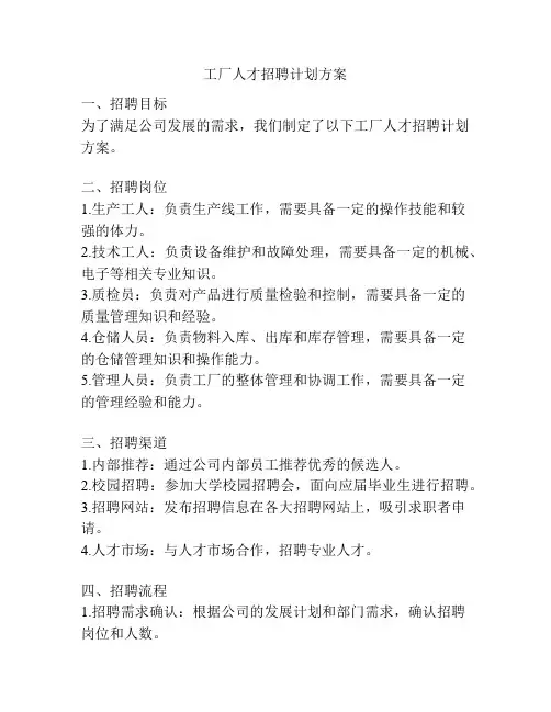 工厂人才招聘计划方案