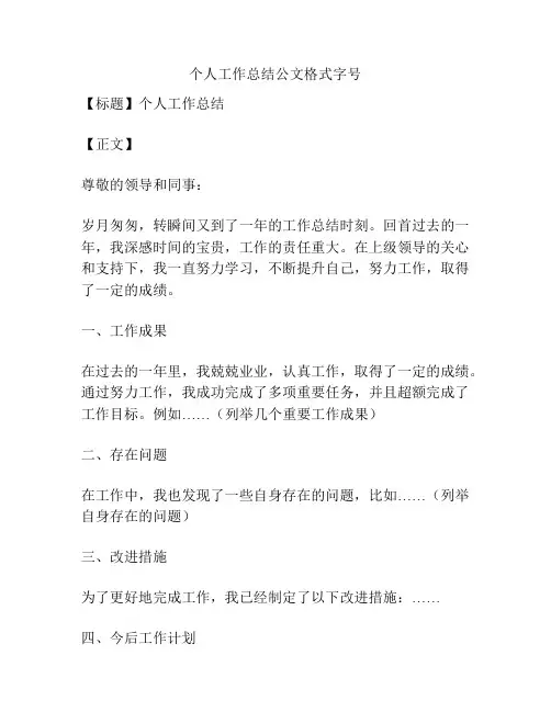 个人工作总结公文格式字号