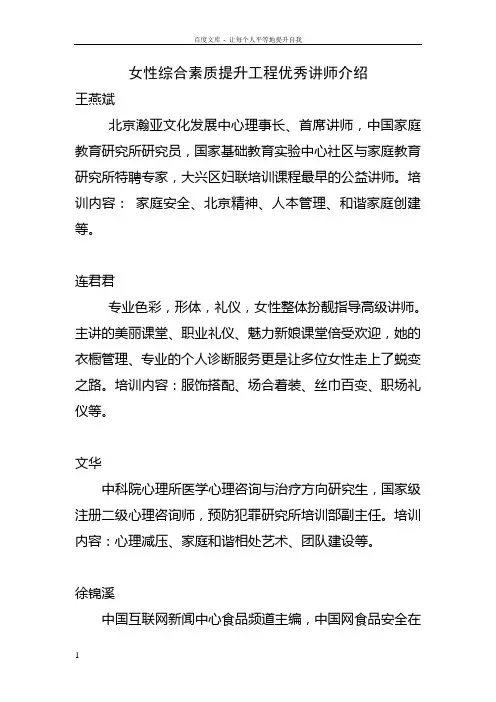 女性综合素质提升工程优秀讲师介绍