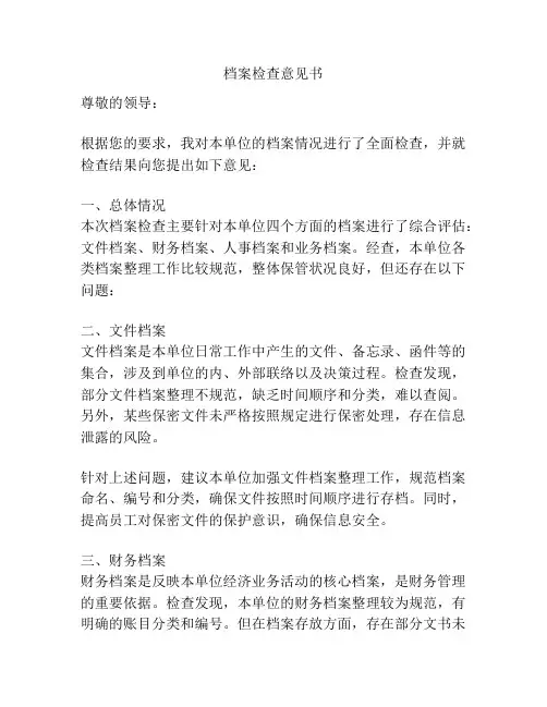 档案检查意见书