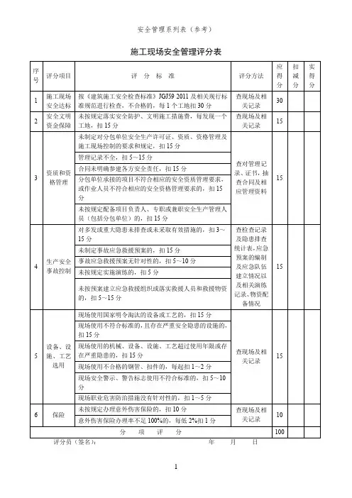 施工现场安全管理评分表(安全管理系列表)
