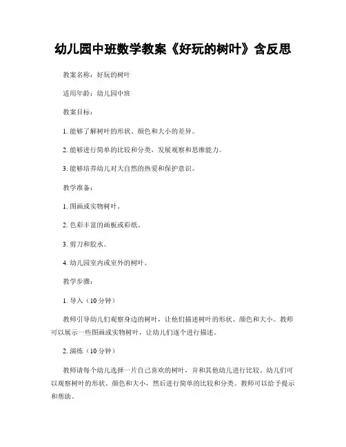 幼儿园中班数学教案《好玩的树叶》含反思