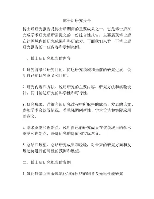 博士后研究报告