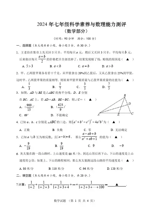 2024年七年级数学竞赛试卷