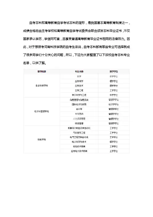 河南科技学院自考本科专业