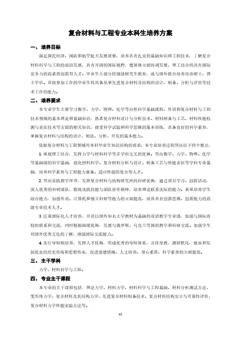 哈尔滨工业大学复合材料与工程专业本科生培养方案