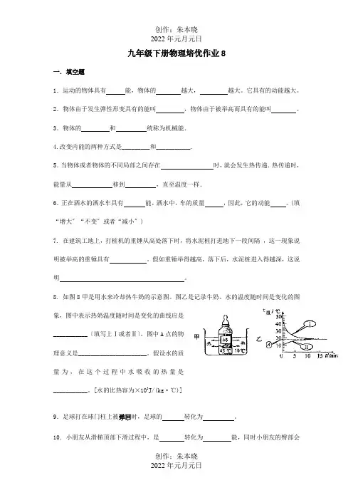 九年级物理下学期培优作业8  试题