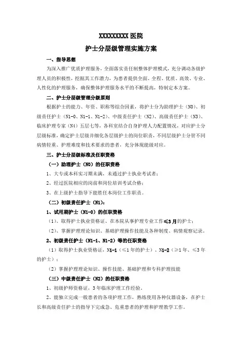 护理人员层级管理实施及培训方案
