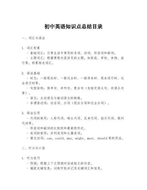 初中英语知识点总结目录