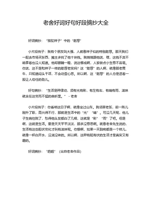 老舍好词好句好段摘抄大全