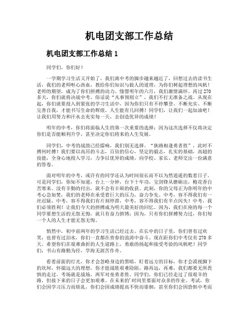 机电团支部工作总结