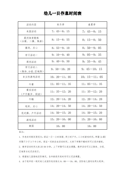 幼儿园一日作息时间表(3篇)