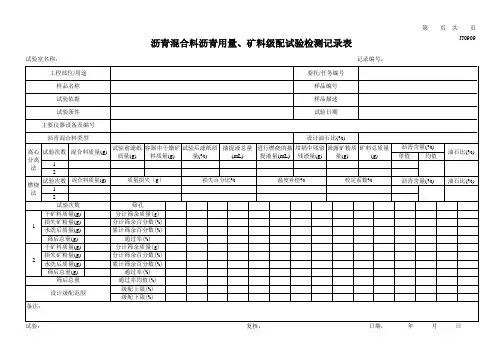 沥青混合料沥青用量、矿料级配表