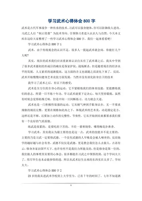 学习武术心得体会800字