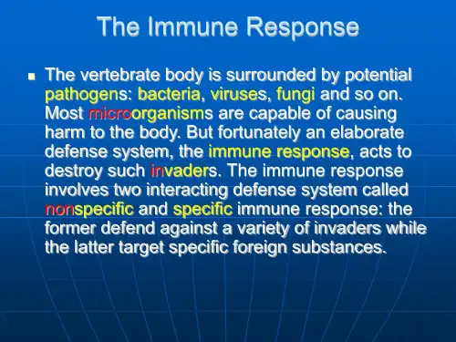 生物 专业英语 科技英语  The Immune Response