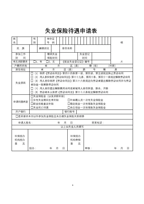 失业保险待遇申请表【模板】