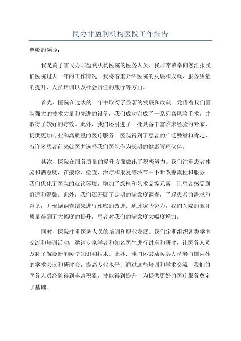 民办非盈利机构医院工作报告