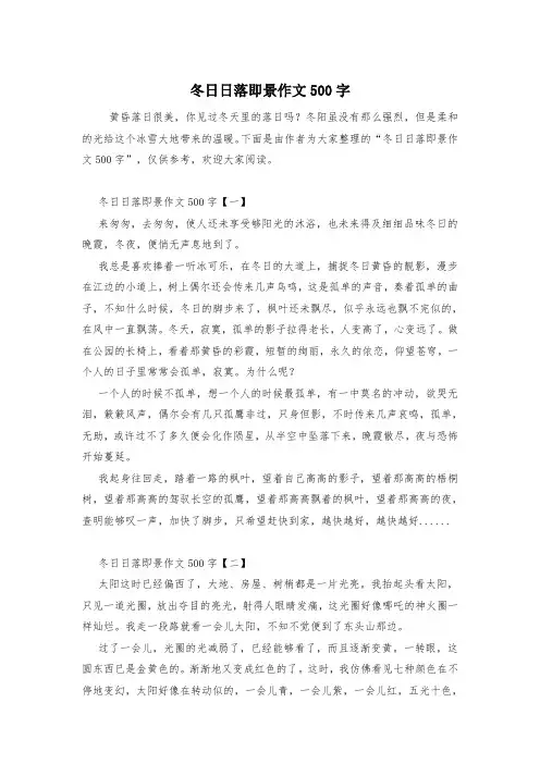 冬日日落即景作文500字