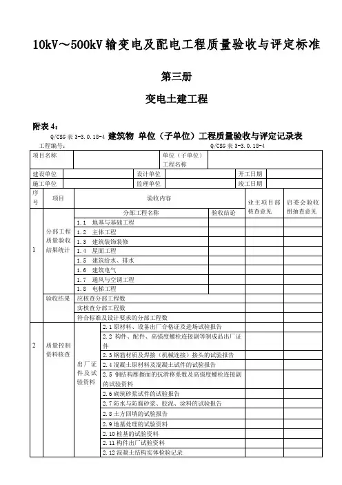 变电土建单位工程质量验收与评定记录表(全套)