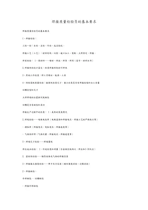 焊接质量检验员的基本要求内容