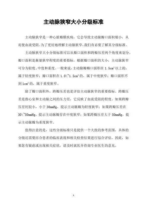 主动脉狭窄大小分级标准