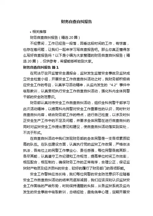 财务自查自纠报告