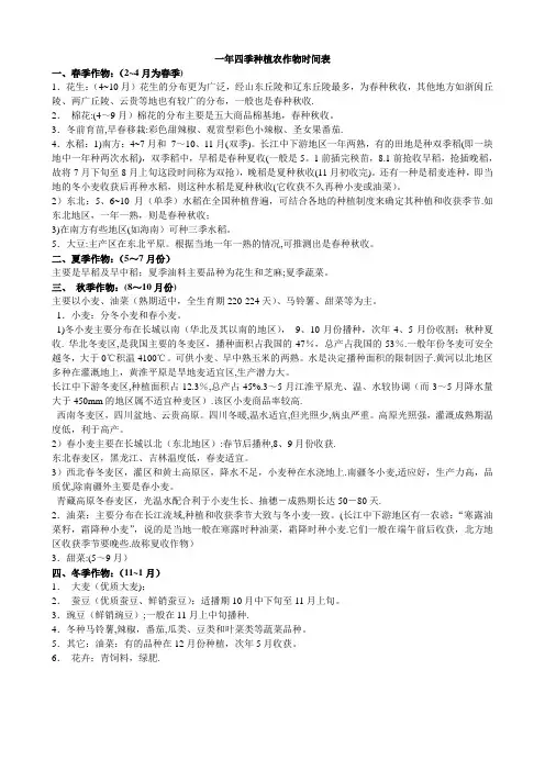 一年四季种植农作物时间表
