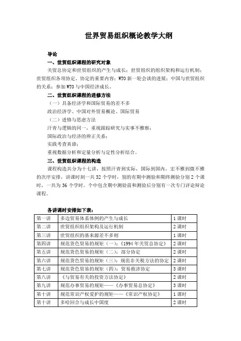 世界贸易组织概论教学大纲