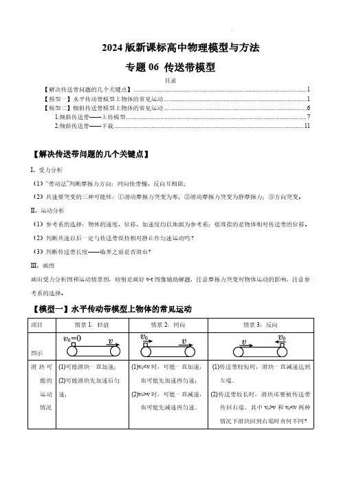 专题06 传送带模型--2024届新课标高中物理模型与方法(原卷版)