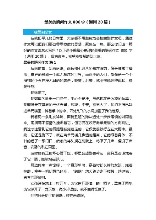 最美的瞬间作文800字（通用20篇）