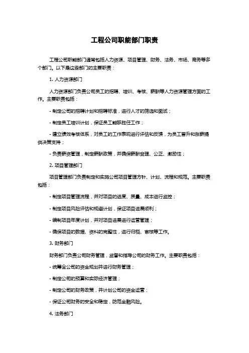工程公司职能部门职责