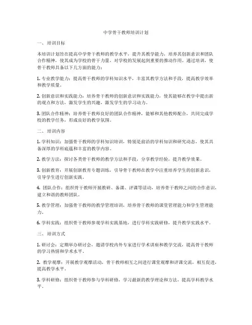 中学骨干教师培训计划