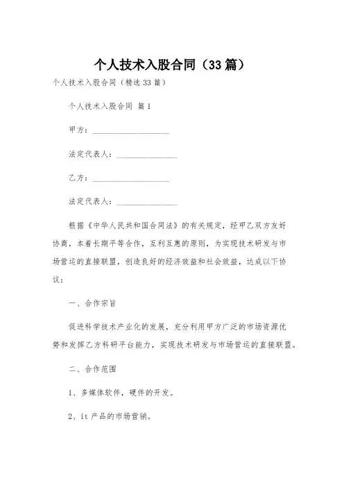 个人技术入股合同(33篇)