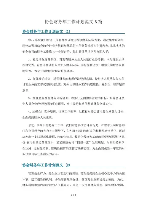 协会财务年工作计划范文6篇