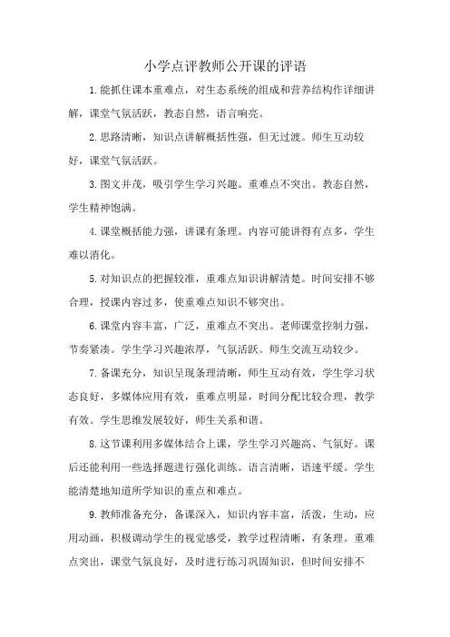 小学点评教师公开课的评语