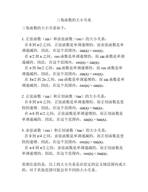 三角函数的大小关系