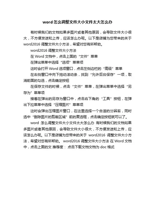 word怎么调整文件大小文件太大怎么办