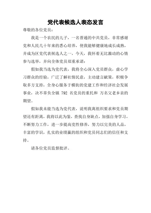 党代表候选人表态发言