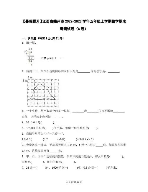【暑假提升】江西省赣州市2022——2023学年五年级上学期数学期末调研试卷AB卷(含答案)