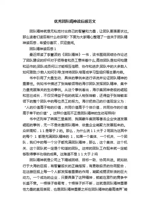 优秀团队精神读后感范文
